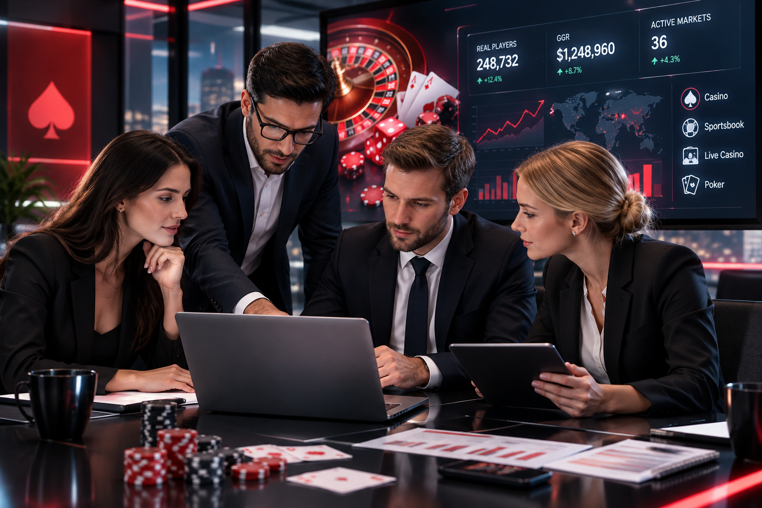 Orbitalium team reviewing iGaming performance data